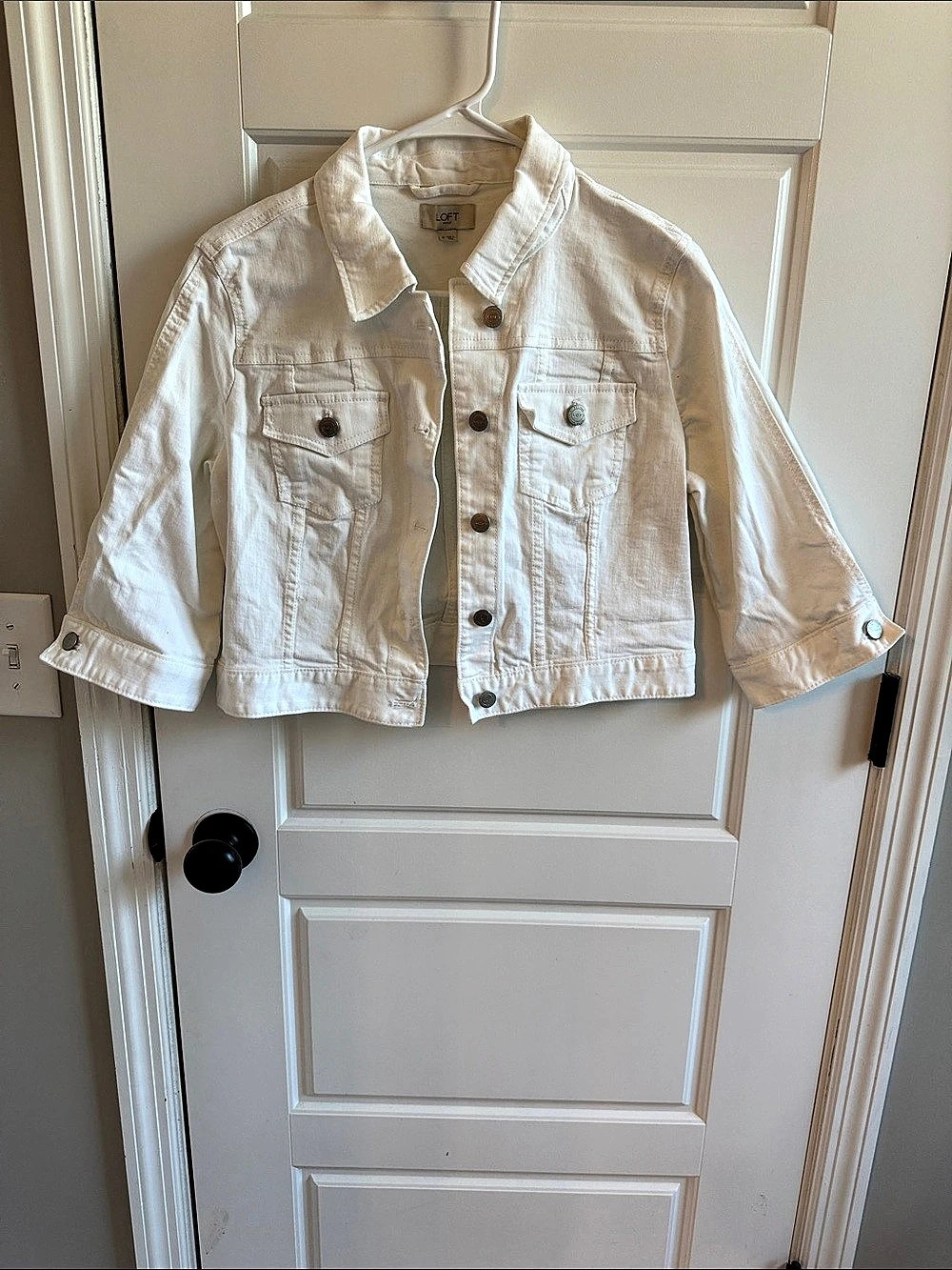 LOFT White Denim Trucker Jacket Women's White Cropped Jacket Medium
